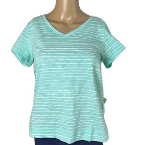 Habitat. ESCAPE. V neck  tee shirt with cap sleeves, striped , boxy , relax fit